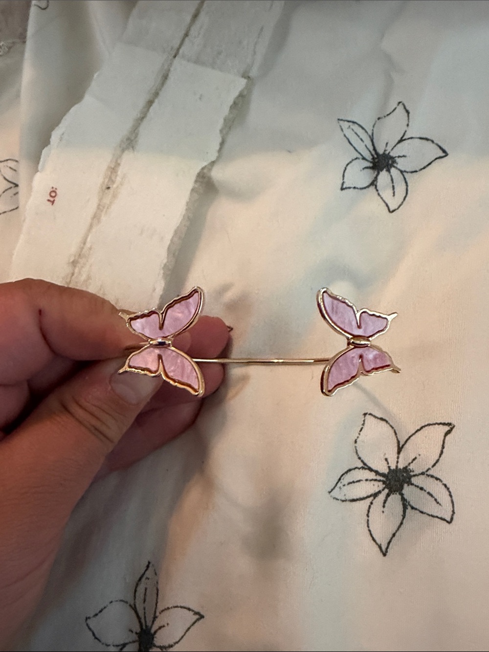 Pink Butterfly bangle - Gold Trim